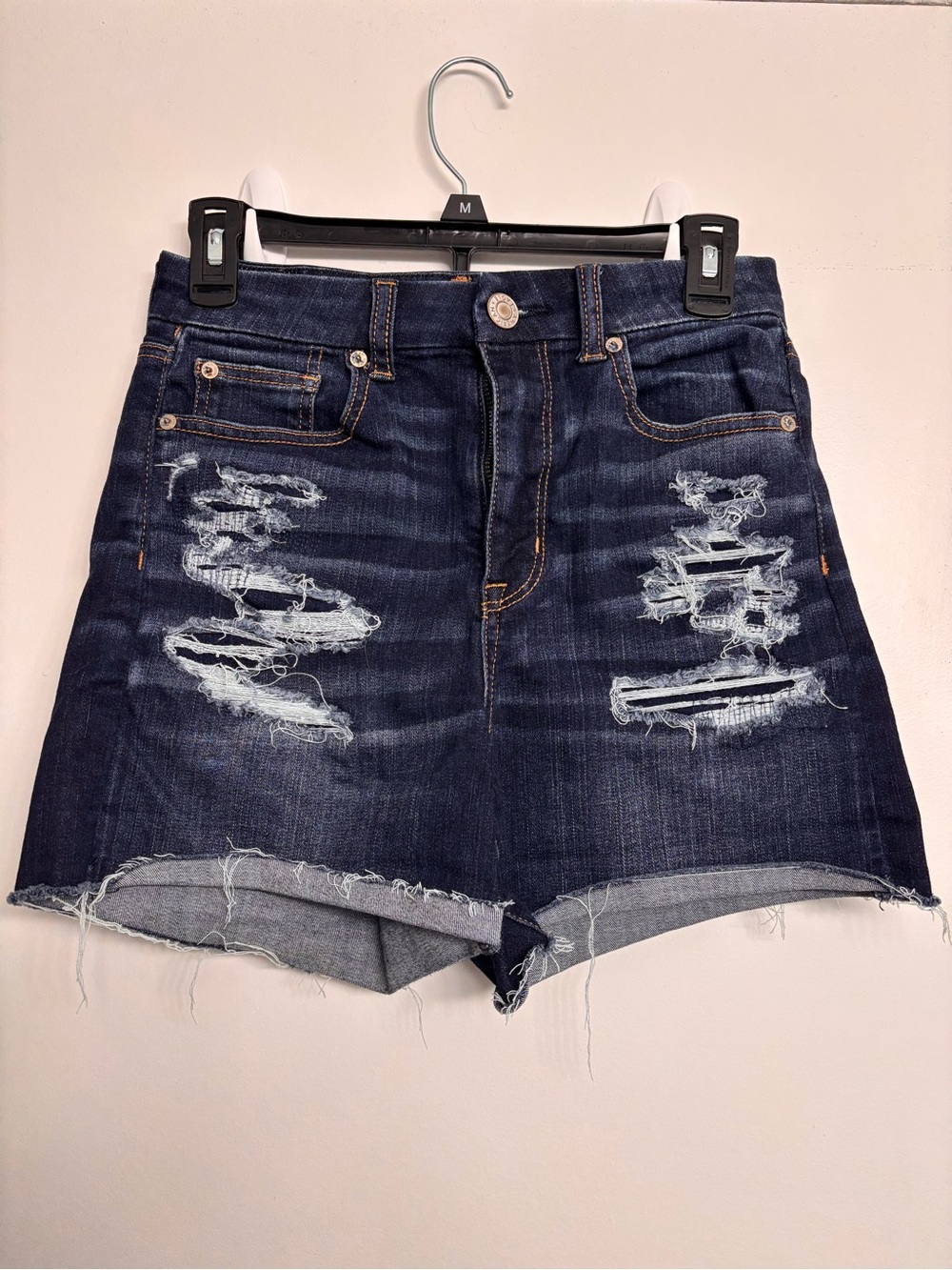 American Eagle Outfitters Navy Distressed Denim Jean Shorts